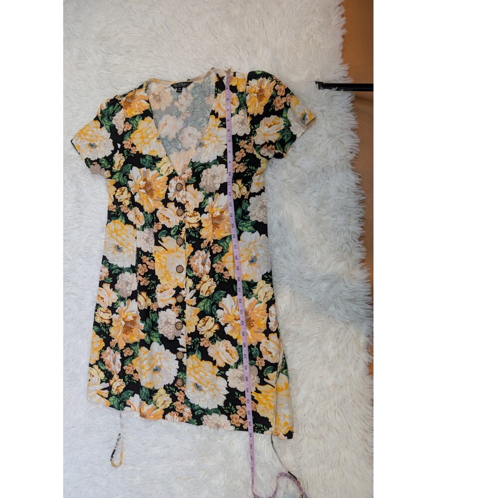 Miss Selfridge Floral Button Front Mini Dress Black Yellow Cottagecore Size 6 - Picture 11 of 16